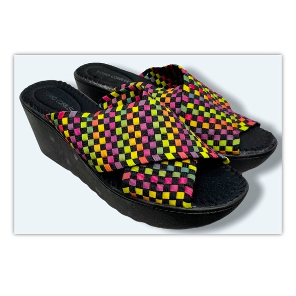 Soho Cobbler Wedge Flip Flops Sandals Black 7 - Picture 1 of 9